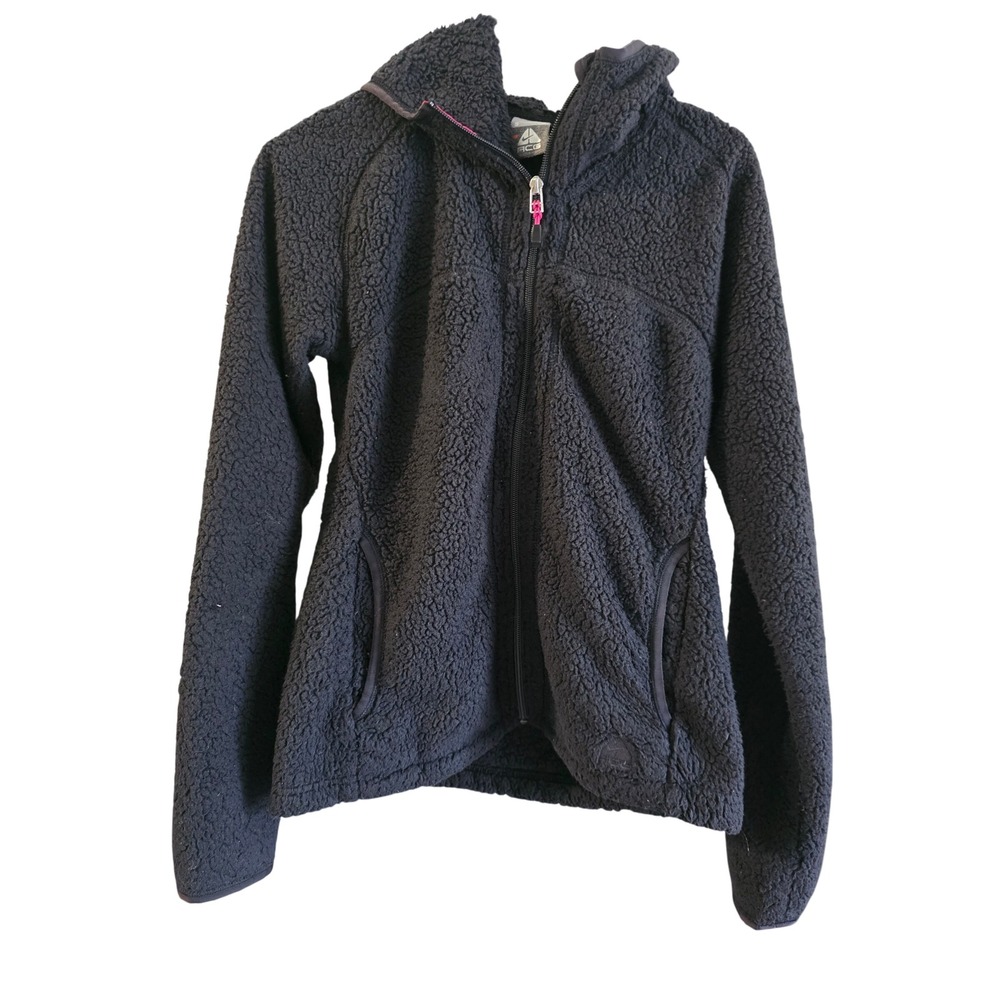 Nike ACG Black Sherpa Fleece Hoodie Full Zip Jacket Womens Small Outdoor Hiking - Picture 1 of 6